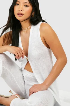 Cardigans*boohoo Petite Sheer Knit Long Line Cardigan ivory