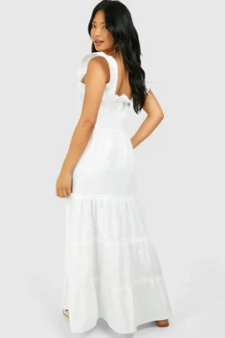 Smock Dresses*boohoo Petite Shirred Poplin Midaxi Dress ivory