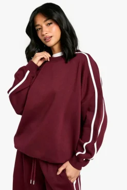 Sweatshirts|Athleisure*boohoo Petite Side Stripe Sweatshirt burgundy