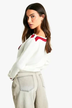 Jumpers*boohoo Petite Slash Neck Knit Jumper cream