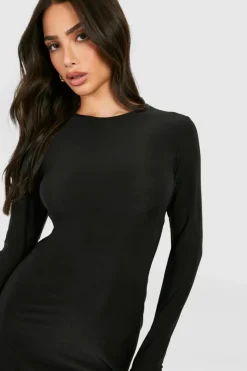 Bodycon Dresses|Maxi Dresses*boohoo Petite Slinky Scoop Neck Long Sleeve Maxi Dress black