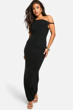 Bodycon Dresses|Maxi Dresses*boohoo Petite Slinky Twist Shoulder Maxi Dress black