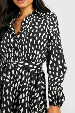 Shirt Dresses|Mini Dresses*boohoo Petite Smudge Print Skater Shirt Dress black