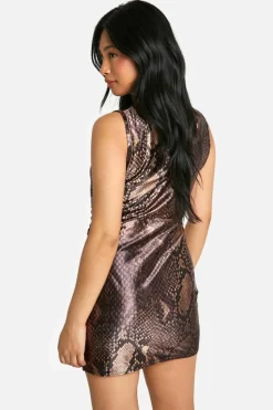 Bodycon Dresses*boohoo Petite Snake Satin Mini Dress black