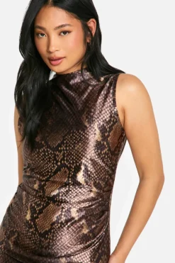 Bodycon Dresses*boohoo Petite Snake Satin Mini Dress black