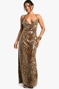 Maxi Dresses|Dresses*boohoo Petite Sequin Cowl Maxi Dress snake