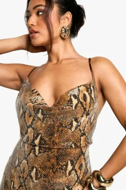 Maxi Dresses|Dresses*boohoo Petite Sequin Cowl Maxi Dress snake
