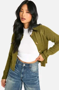 Cardigans*boohoo Petite Soft Knit Boxy Cardigan With Pockets khaki