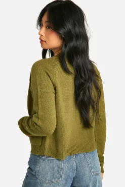 Cardigans*boohoo Petite Soft Knit Boxy Cardigan With Pockets khaki