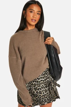 Jumpers|Knitwear*boohoo Petite Soft Knit Crew Neck Longline Jumper taupe
