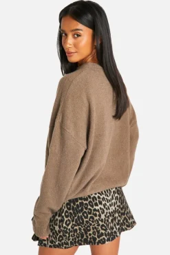 Jumpers|Knitwear*boohoo Petite Soft Knit Crew Neck Longline Jumper taupe