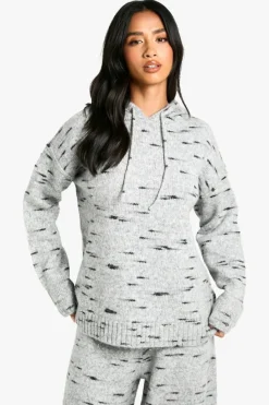 Jumpers*boohoo Petite Soft Knit Marl Oversized Knitted Hoody grey
