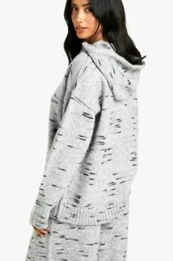 Jumpers*boohoo Petite Soft Knit Marl Oversized Knitted Hoody grey