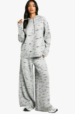 Jumpers*boohoo Petite Soft Knit Marl Oversized Knitted Hoody grey