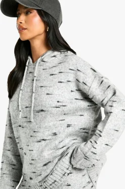 Jumpers*boohoo Petite Soft Knit Marl Oversized Knitted Hoody grey