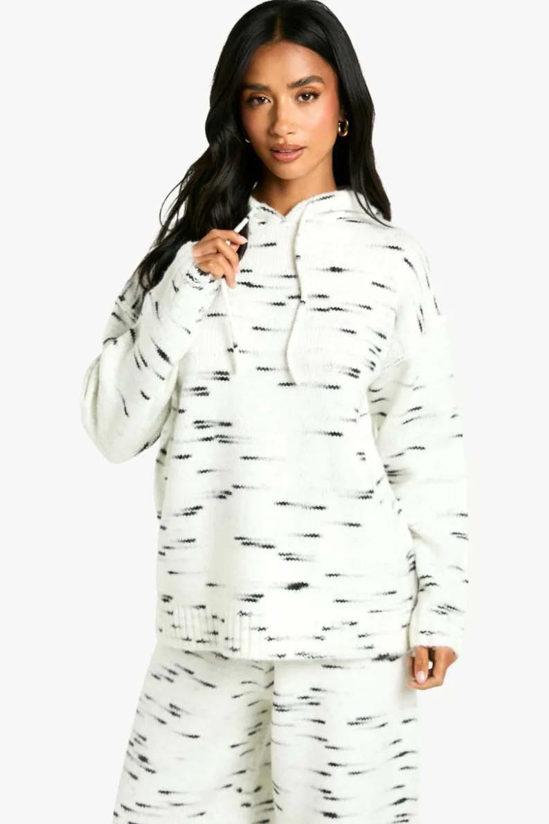 Jumpers*boohoo Petite Soft Knit Marl Oversized Knitted Hoody ecru