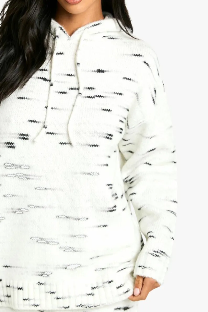 Jumpers*boohoo Petite Soft Knit Marl Oversized Knitted Hoody ecru