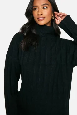 Jumper Dresses|Jumper Dresses*boohoo Petite Soft Rib Roll Neck Jumper Dress black