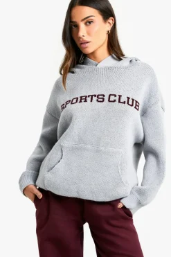 Jumpers|Knitwear*boohoo Petite Sports Club Knitted Hoodie grey