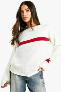 Jumpers*boohoo Petite Star And Stripe Knit Jumper cream
