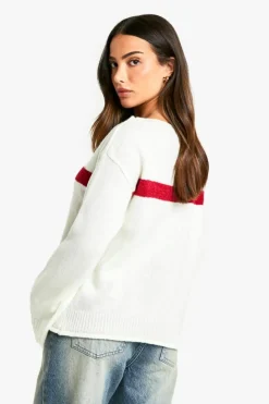 Jumpers*boohoo Petite Star And Stripe Knit Jumper cream