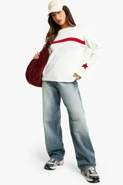 Jumpers*boohoo Petite Star And Stripe Knit Jumper cream