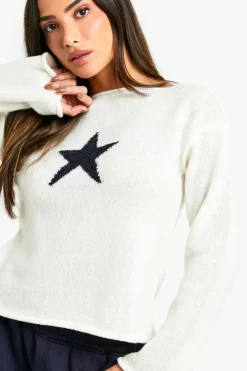 Jumpers|Jumpers & Cardigans*boohoo Petite Star Roll Neck Knit Jumper cream