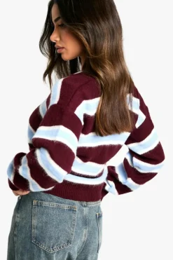 Cardigans*boohoo Petite Stripe Knitted Cardigan burgundy
