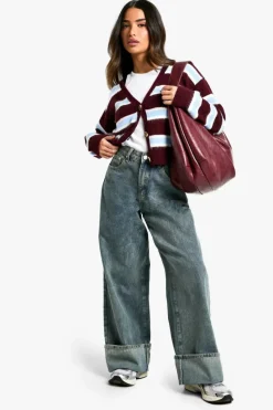 Cardigans*boohoo Petite Stripe Knitted Cardigan burgundy