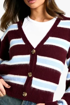 Cardigans*boohoo Petite Stripe Knitted Cardigan burgundy