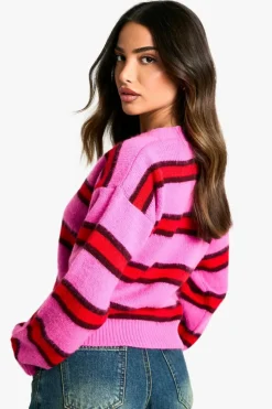 Cardigans*boohoo Petite Stripe Knitted Cardigan pink