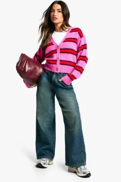 Cardigans*boohoo Petite Stripe Knitted Cardigan pink