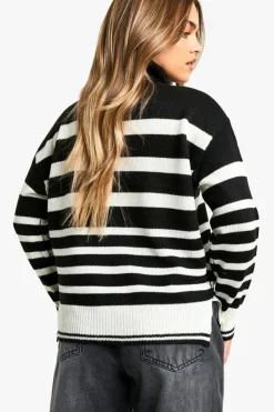 Jumpers*boohoo Petite Stripe Roll Neck Jumper black
