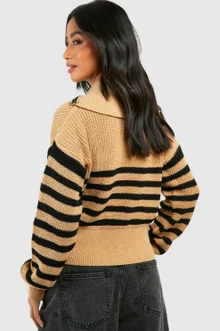 Cardigans*boohoo Petite Stripe Zip Through Cardigan camel