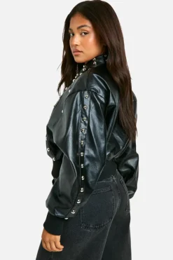 Up To 80% Off Winter Warmers|Bomber Jackets*boohoo Petite Studded Faux Leather Bomber Jacket black
