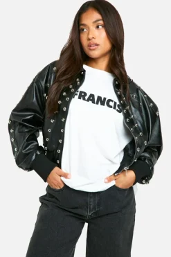 Up To 80% Off Winter Warmers|Bomber Jackets*boohoo Petite Studded Faux Leather Bomber Jacket black