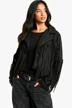 Up To 80% Off Winter Warmers|Coats & Jackets*boohoo Petite Suede Look Fringe Jacket black