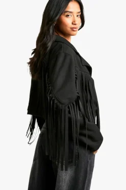 Up To 80% Off Winter Warmers|Coats & Jackets*boohoo Petite Suede Look Fringe Jacket black