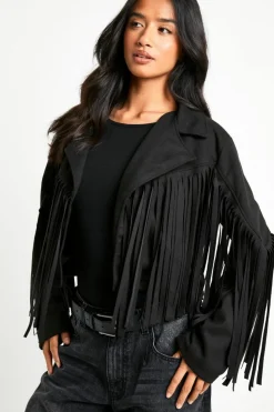 Up To 80% Off Winter Warmers|Coats & Jackets*boohoo Petite Suede Look Fringe Jacket black