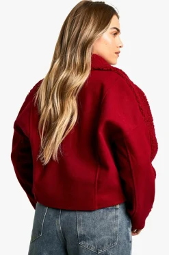 Up To 80% Off Winter Warmers|Teddy Jackets*boohoo Petite Teddy Detail Wool Look Jacket wine