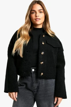 Up To 80% Off Winter Warmers|Teddy Jackets*boohoo Petite Teddy Detail Wool Look Jacket black