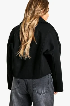 Up To 80% Off Winter Warmers|Teddy Jackets*boohoo Petite Teddy Detail Wool Look Jacket black