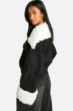 Up To 80% Off Winter Warmers|Biker Jackets*boohoo Petite Teddy Faux Fur Trim Biker Jacket black