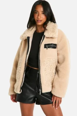 Up To 80% Off Winter Warmers|Teddy Jackets*boohoo Petite Teddy Mixed Faux Fur Aviator sand