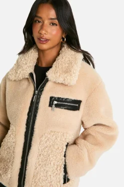 Up To 80% Off Winter Warmers|Teddy Jackets*boohoo Petite Teddy Mixed Faux Fur Aviator sand