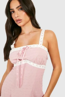 Smock Dresses*boohoo Petite Textured Woven Lace Trim Mini Dress pink