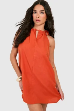 Smock Dresses*boohoo Petite Tie Neck Mini Dress terracotta