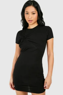 T-Shirt Dresses|Shirt Dresses*boohoo Petite Twist Detail Tshirt Dress black