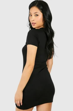 T-Shirt Dresses|Shirt Dresses*boohoo Petite Twist Detail Tshirt Dress black