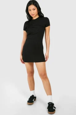 T-Shirt Dresses|Shirt Dresses*boohoo Petite Twist Detail Tshirt Dress black